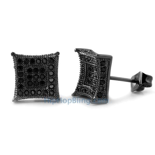 3D Box Kite L Black CZ Micro Pave Earrings