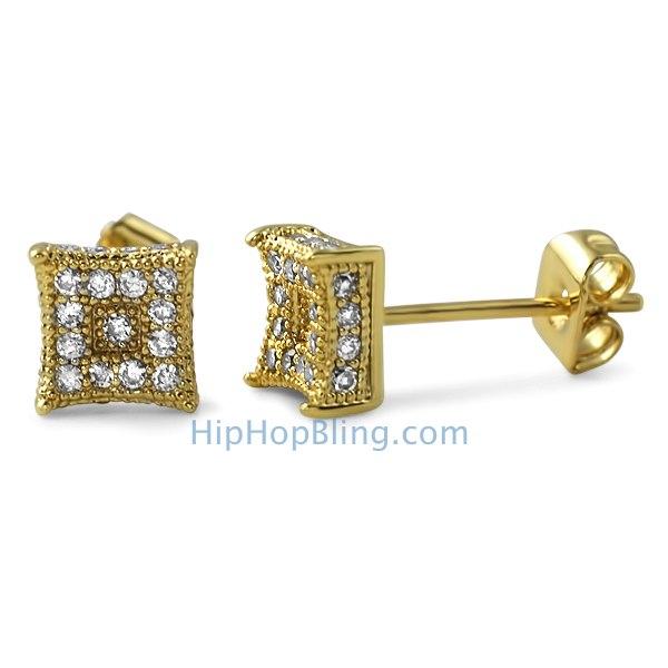 3D Box Kite S Gold Micro Pave CZ Earrings