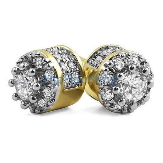 3D Cluster Gold CZ Bling Bling Earrings