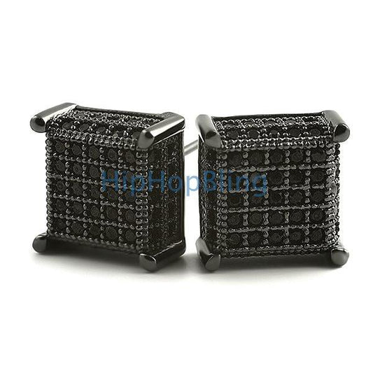 3D Cube CZ Black Bling Bling Earrings