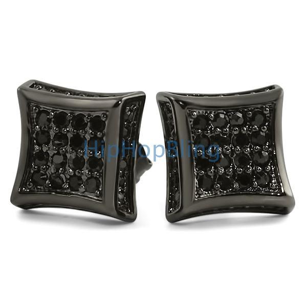 3D Kite Black CZ Micro Pave Bling Earrings