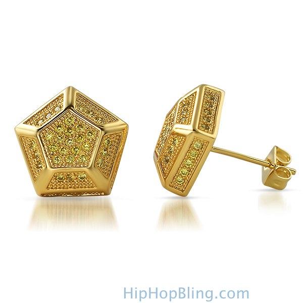 3D Pentagon Lemonade CZ Bling Bling Earrings