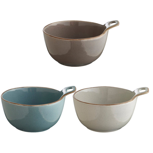 Naturals 3 Ceramic Dip Serving Dishes - Cream Taupe and Blue
