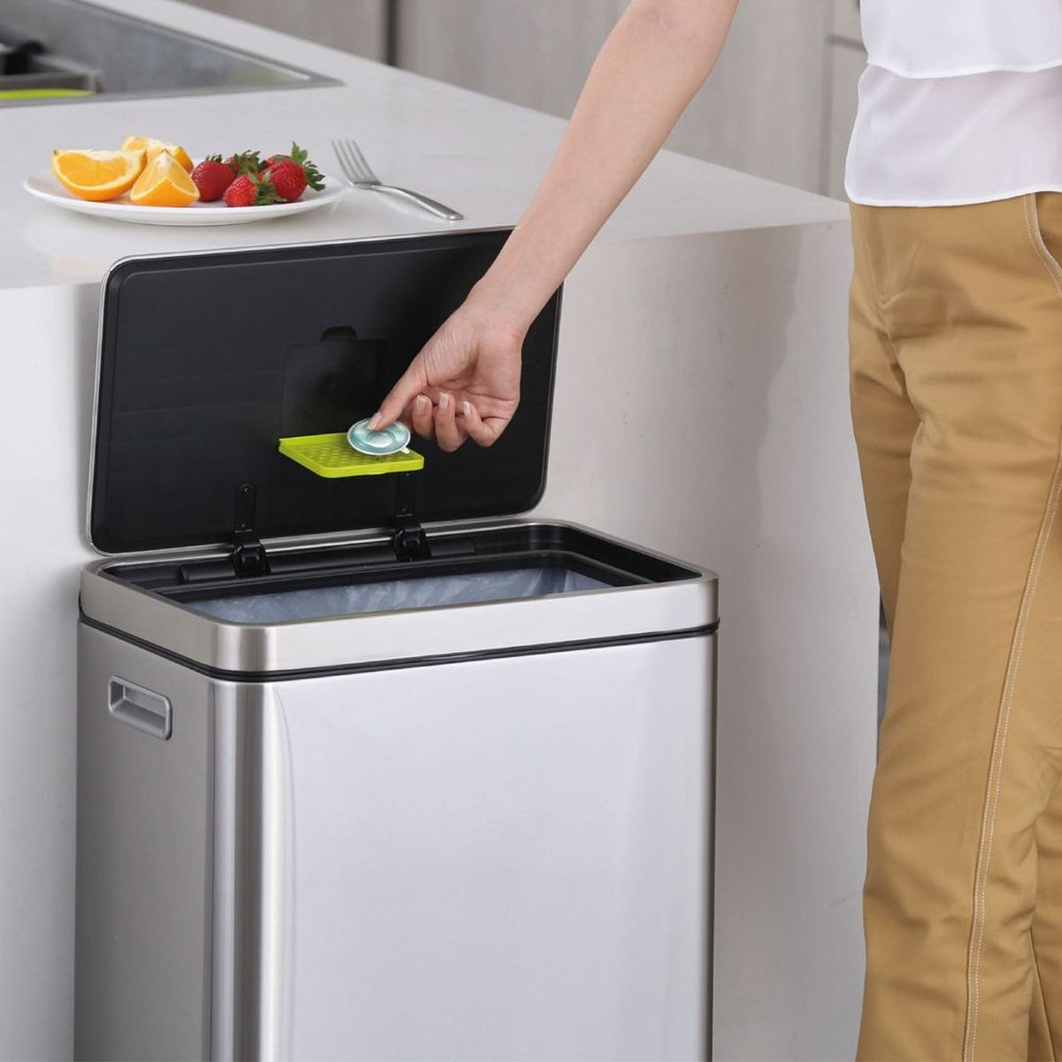 EKO® X Cube Kitchen Bin Brushed Stainless Steel 20+20L