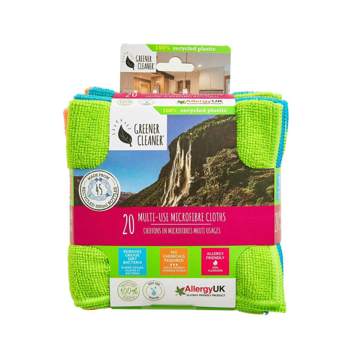 20 Recycled Greener Cleaner Microfibre Multipurpose Cloths