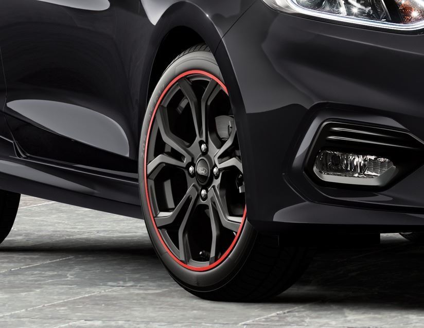 FIESTA 17" SET OF 4 ALLOY WHEEL 5X2-Y-SPOKE DESIGN BLACK WITH RED ACCENT RING FINISH 2017-2023