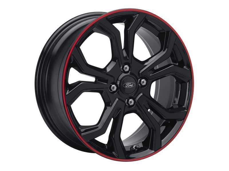 FIESTA 17" SET OF 4 ALLOY WHEEL 5X2-Y-SPOKE DESIGN BLACK WITH RED ACCENT RING FINISH 2017-2023