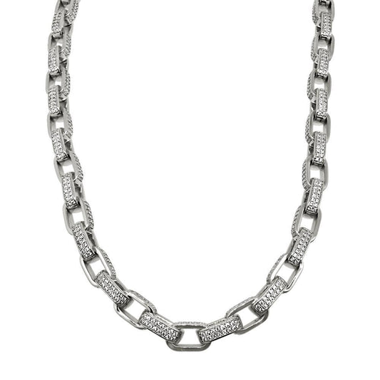 .925 Silver 3D Box Link CZ Hip Hop Chain