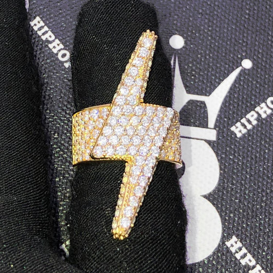 .925 Silver 3D Lightning Bolt Iced Out Hip Hop Ring