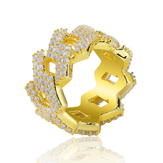 .925 Silver Sharp Cuban CZ Hip Hop Bling Ring