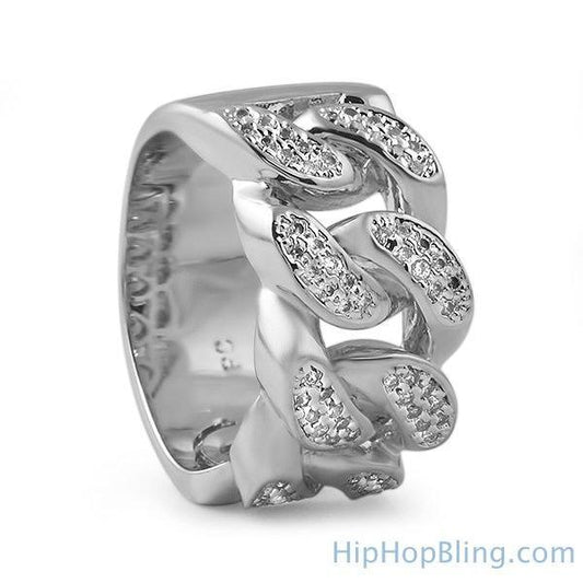 .925 Sterling Silver Cuban Link Bling Bling CZ Ring