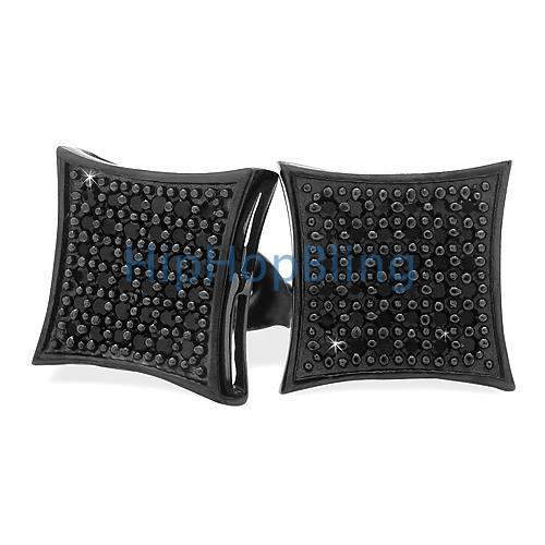 All Black Large Silver Micro Pave CZ Iced Out Earrings