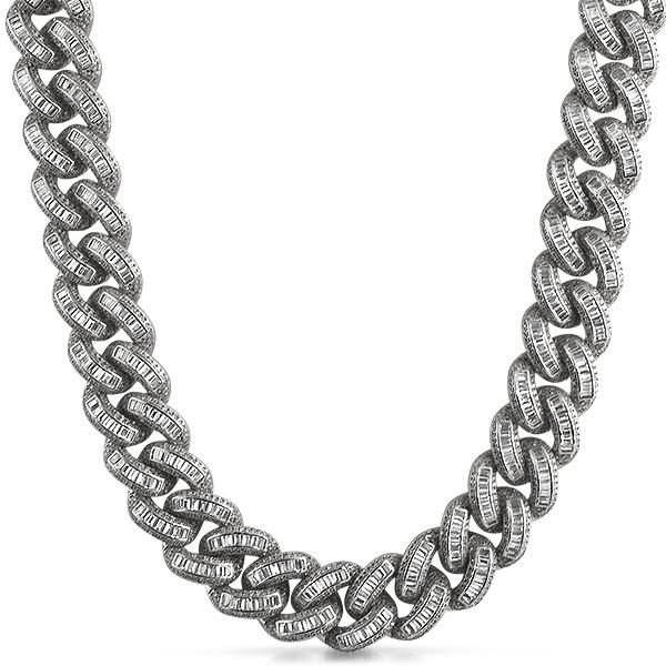 Baguette CZ 17MM Cuban Rhodium Bling Chain