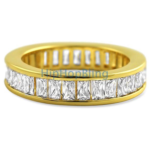 Baguette Eternity CZ Bling Bling Ring Gold