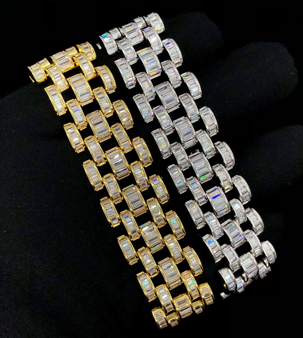 Baguette Jubilee CZ Iced Out Hip Hop Bling Bracelet