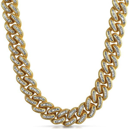 Baguette Lab Diamond CZ 17MM Gold Cuban Chain