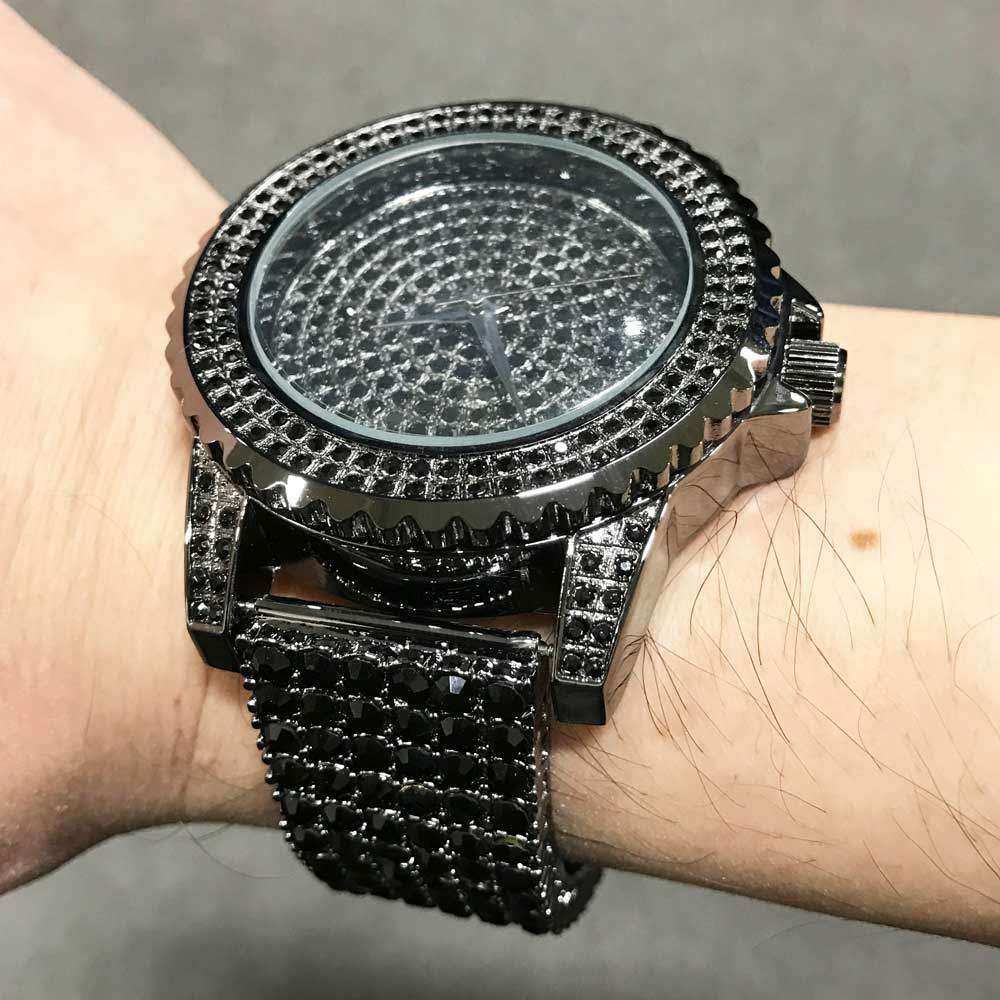 Black All Bling Bling Custom Watch Iced Out Band