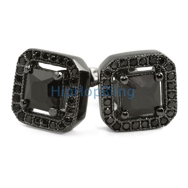 Black CZ Princess Ice Island Bling Bling Earrings