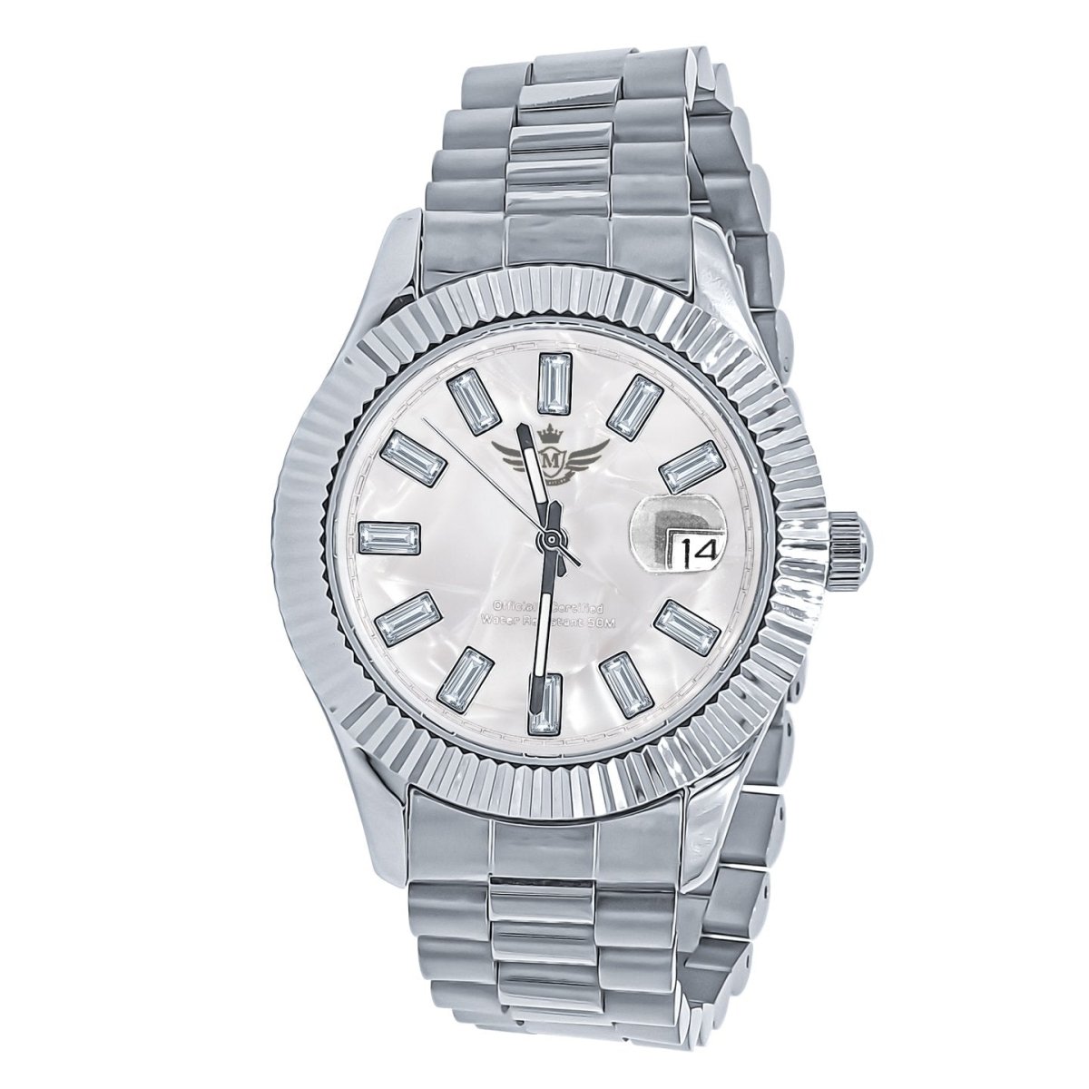 Clean 41MM Masterpiece CZ Baguette Hours Date Watch