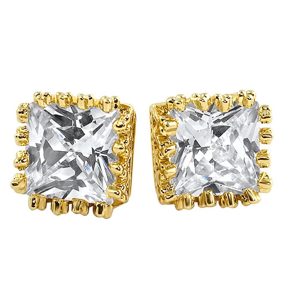 Crown Princess Cut CZ Earrings