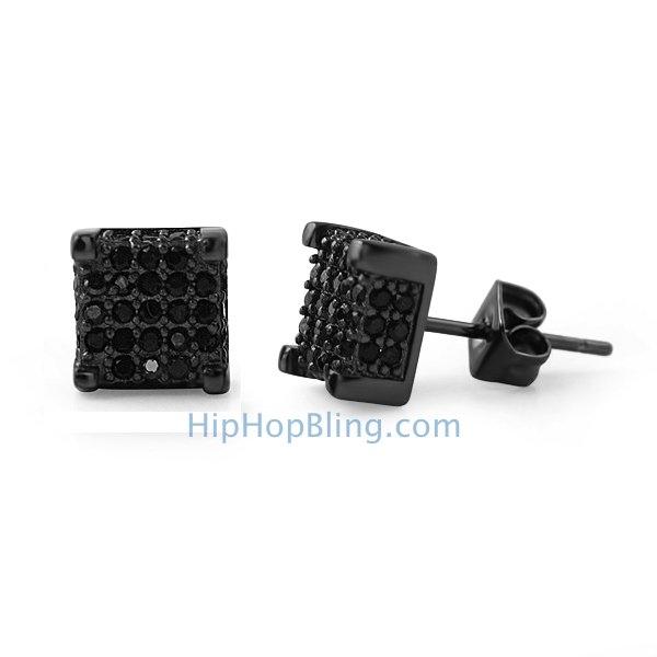 Custom 3D Cube Black Micro Pave CZ Ice Earrings