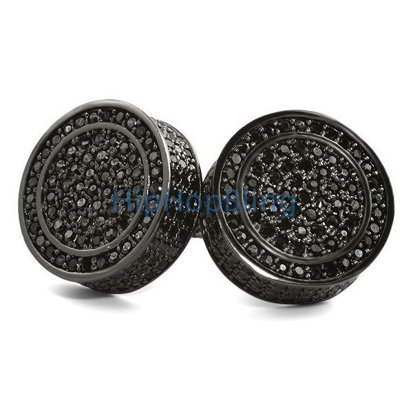 Custom Black 3D Circle CZ Bling Bling Earrings