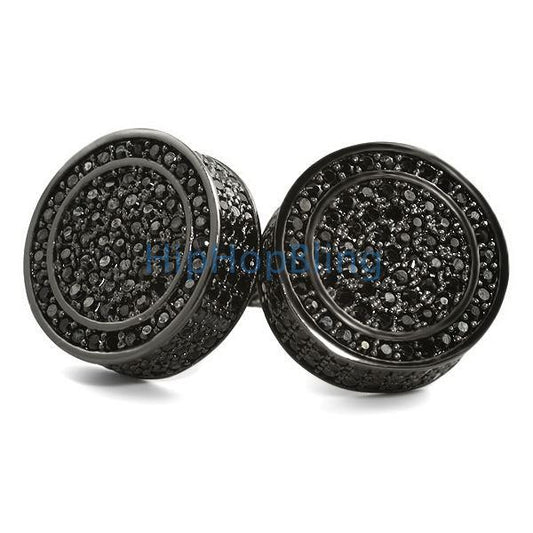 Custom Black 3D Circle CZ Bling Bling Earrings