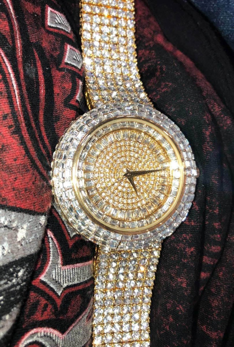 Custom Gold Iced Out Baguette Orbit 6 Row Watch