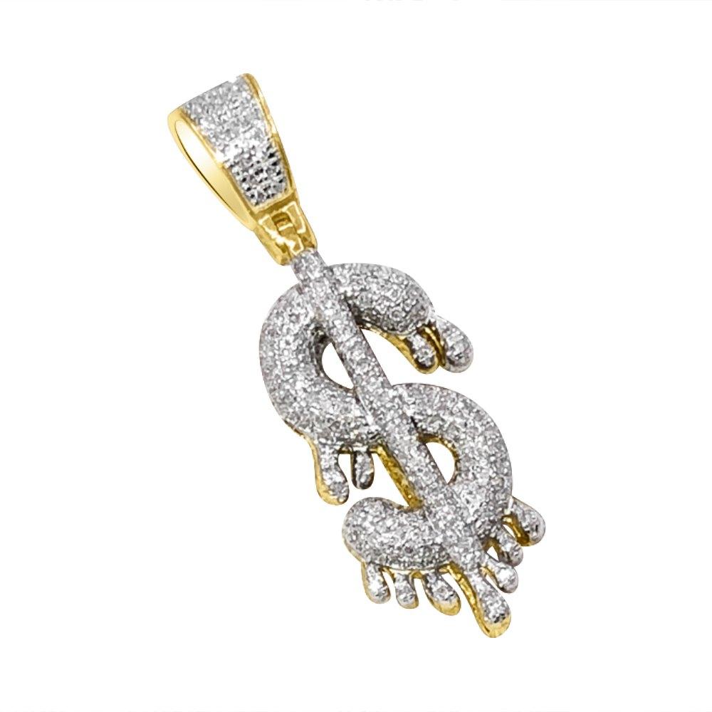 Dollar Sign Money Drip Diamond Pendant .42cttw 10K Yellow Gold