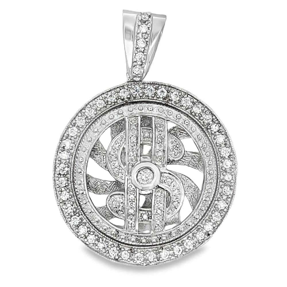 Dollar Sign Spinner CZ Pendant .925 Sterling Silver