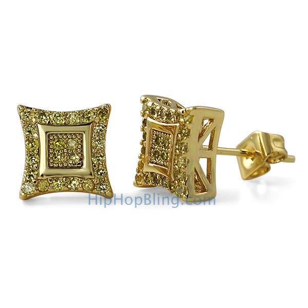Double Kite M Lemonade CZ Iced Out Earrings