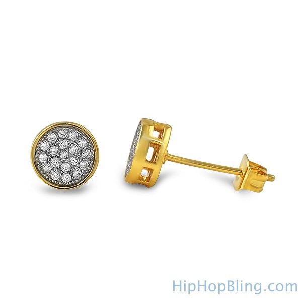 Gold Small Circle CZ Iced Out Earrings