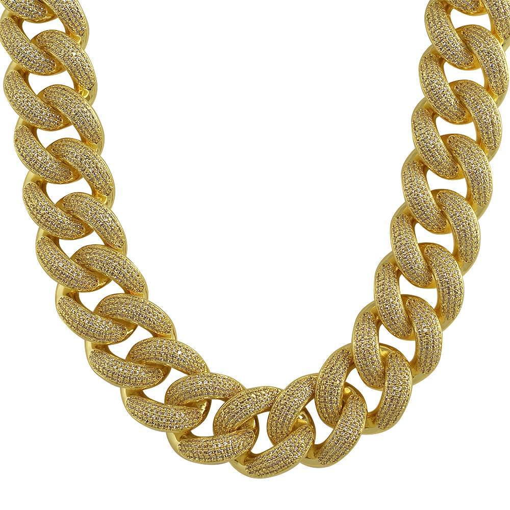 HUGE 24MM 3D Cuban Bling Bling Chain White/Yellow Gold