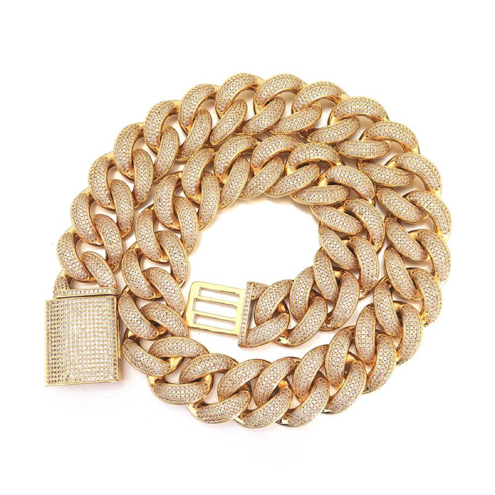 HUGE 24MM 3D Cuban Bling Bling Chain White/Yellow Gold