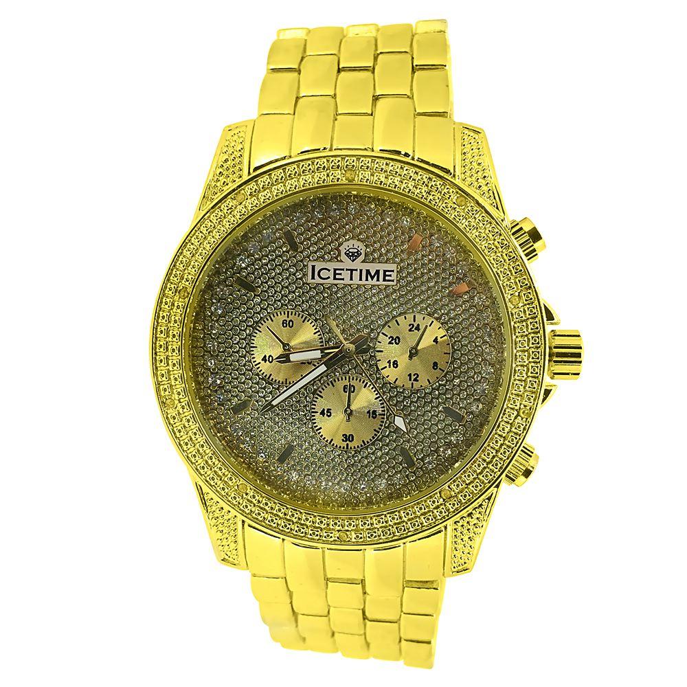 IceTime Storm Gold Hip Hop Watch .10ct Diamonds