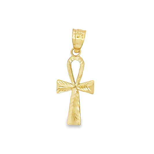 Micro Ankh Cross DC 10K Yellow Gold Pendant