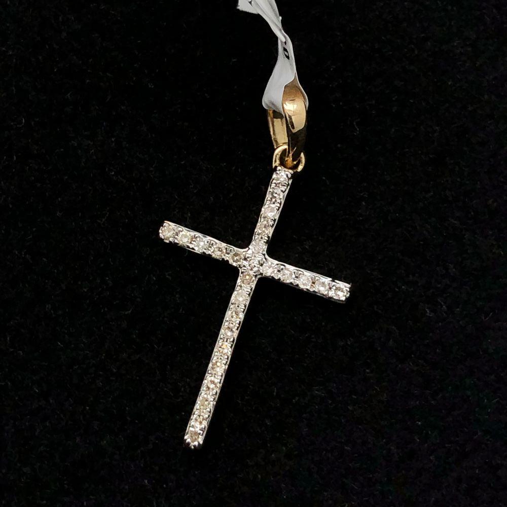 Micro Tennis Cross Pendant .17cttw Diamond 10K Yellow Gold