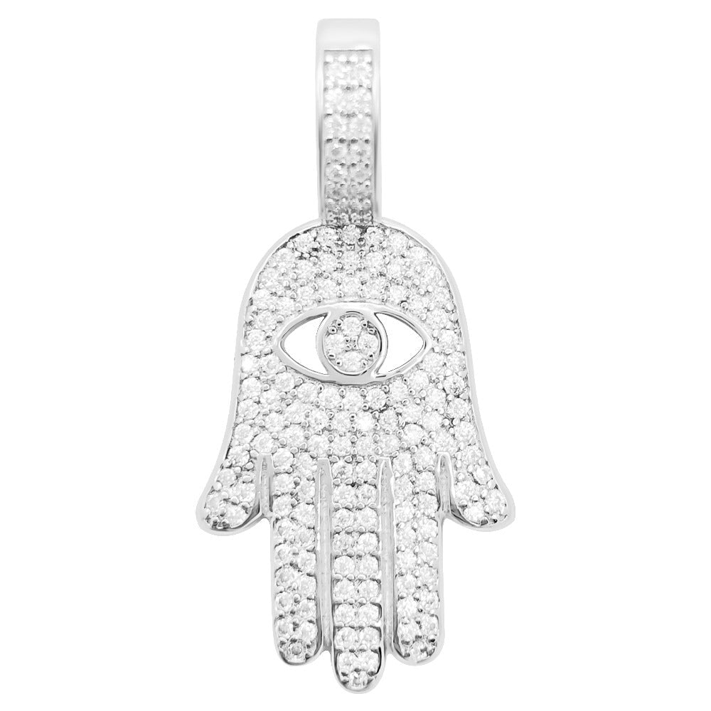 Mini Hamsa .70 Carat VVS Moissanite Pendant .925 Sterling Silver