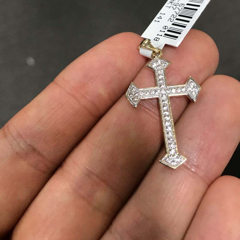 Mini Pointed Cross CZ Pendant in 10K Yellow Gold