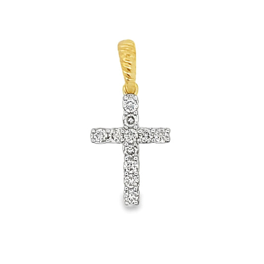 Mini Tennis Cross Diamond Pendant .63cttw 10K Yellow Gold