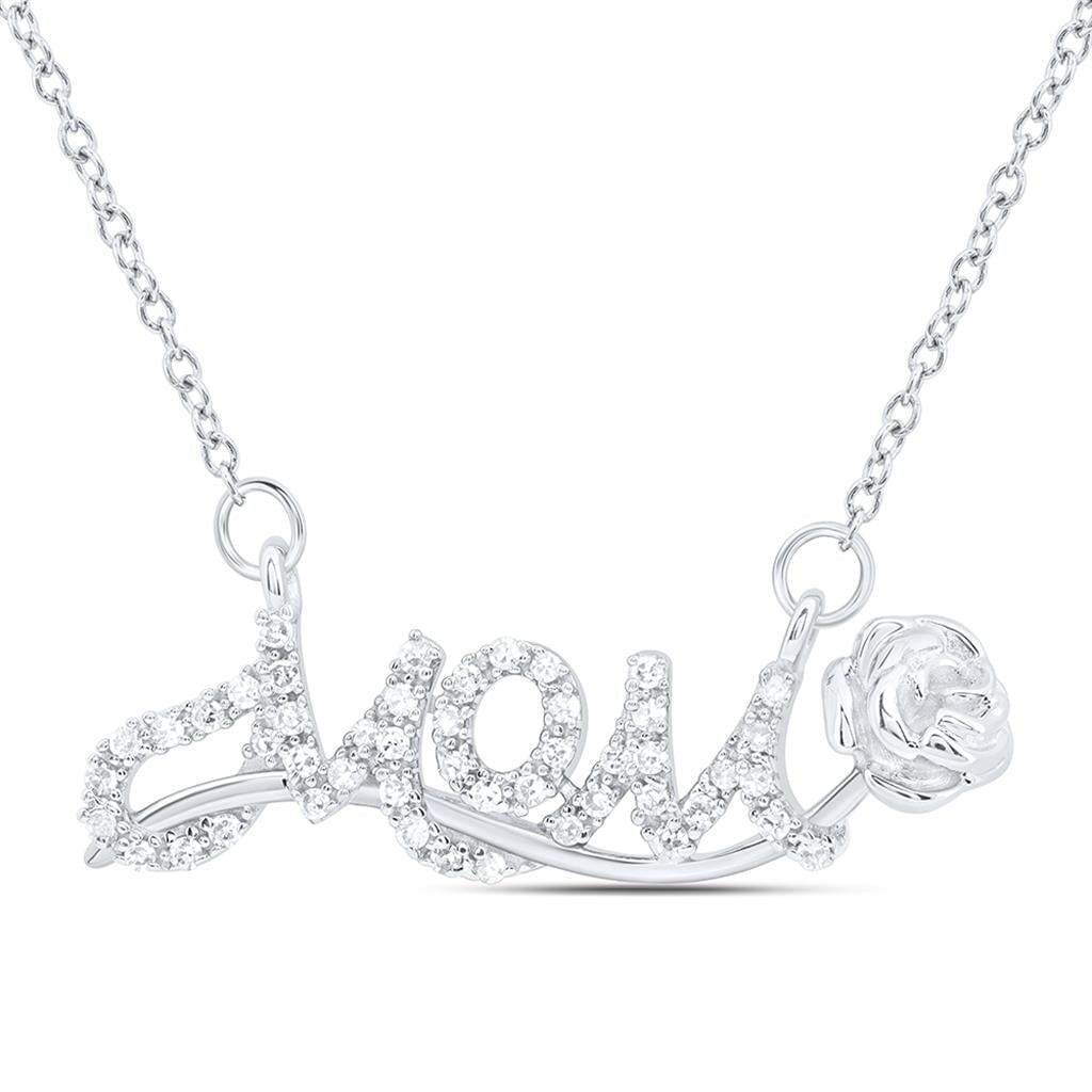 Mom Rose Diamond Pendant Charm Necklace 10K Gold