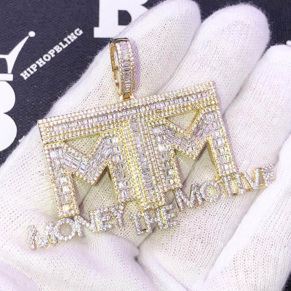 Money The Motive MTM Baguette VVS CZ Hip Hop Iced Out Pendant