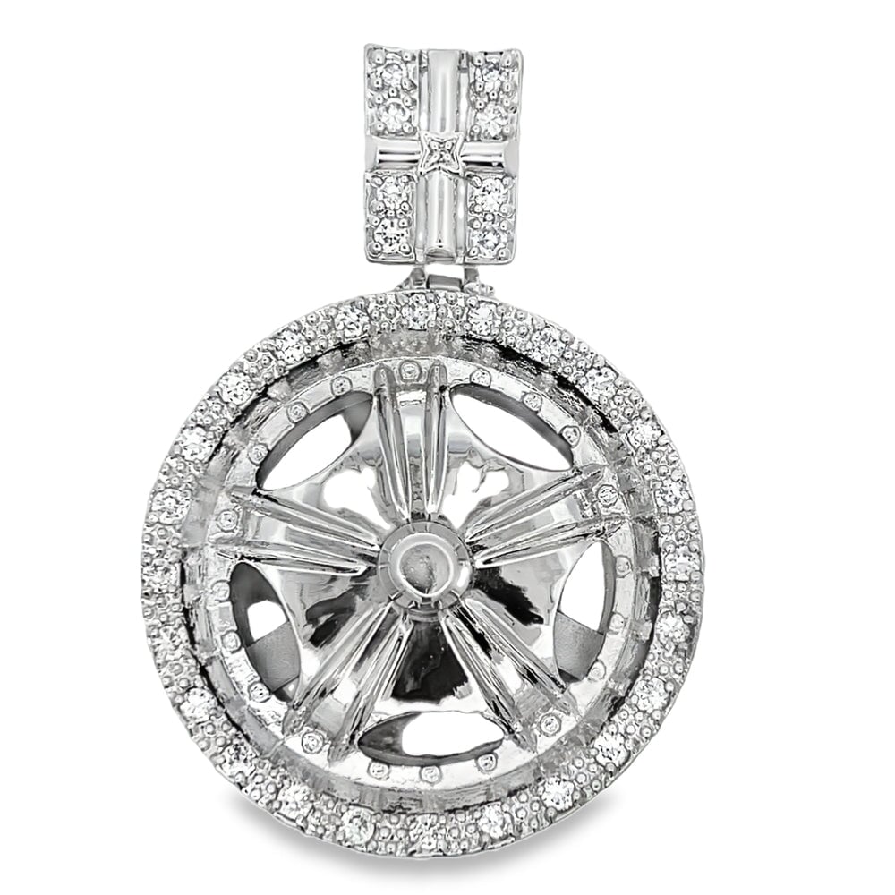 Monoblock Wheel Spinner Rim CZ Pendant .925 Sterling Silver