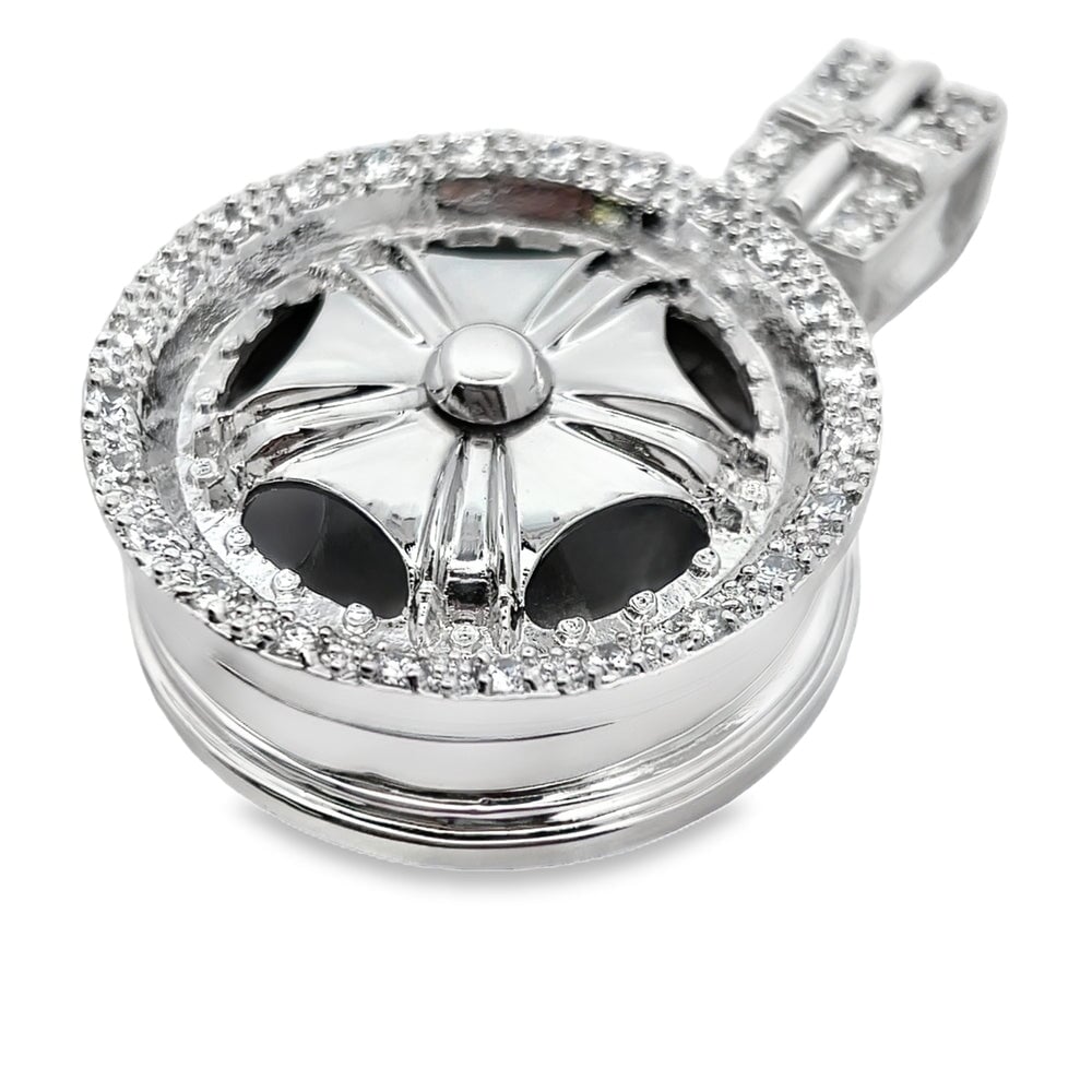 Monoblock Wheel Spinner Rim CZ Pendant .925 Sterling Silver