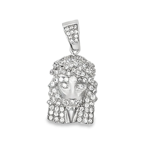 Nano Jesus Face CZ Pendant .925 Sterling Silver