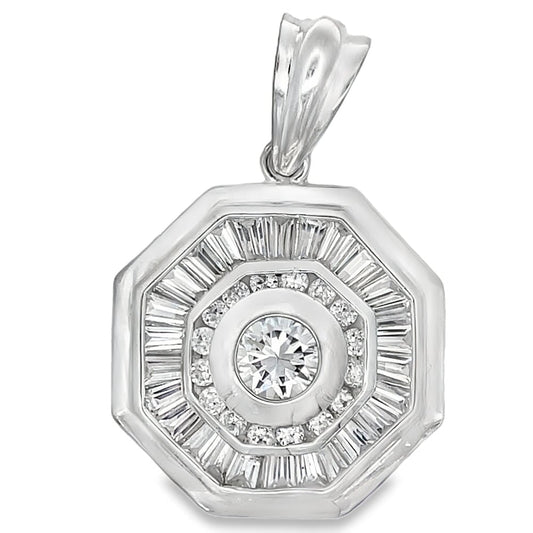 Octagon Baguette CZ Iced Out Pendant .925 Sterling Silver