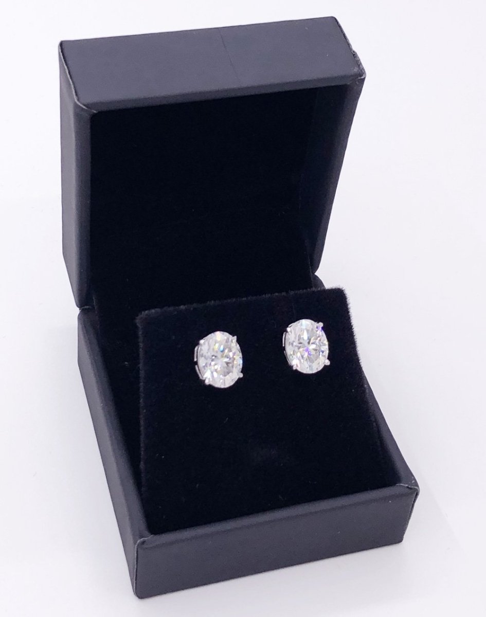 Oval Cut Moissanite VVS D Stud Earrings .925 Sterling Silver