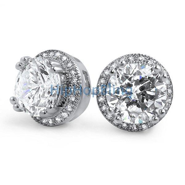 Pave Ice Border Gold CZ Solitaire Bling Bling Earrings