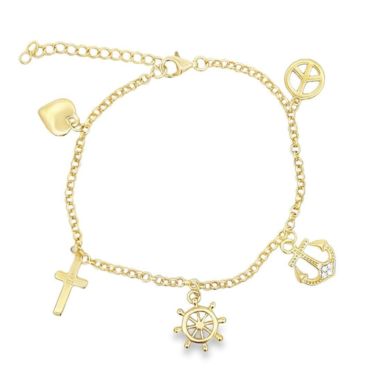Peace & Love Charm Bracelet .925 Sterling Silver