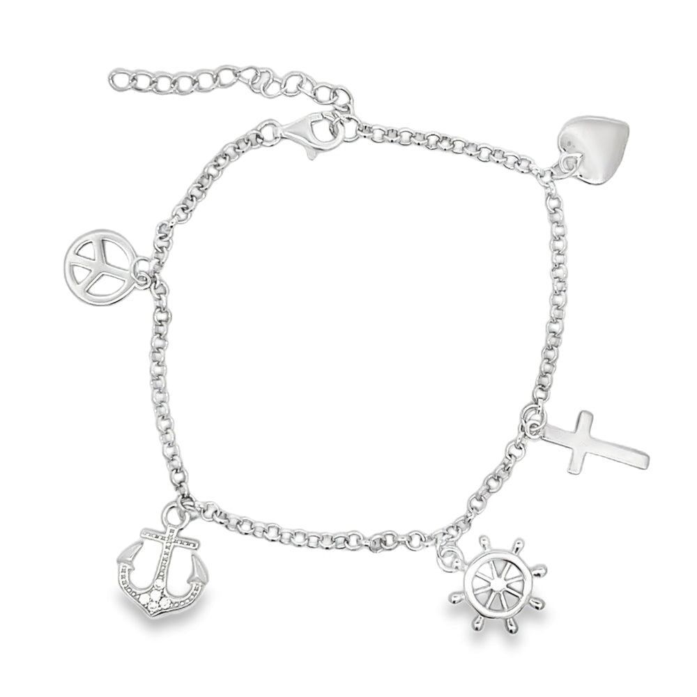 Peace & Love Charm Bracelet .925 Sterling Silver